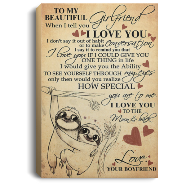 200813BB Boyfriend To Girlfriend Sloth Wall Art Canvas Bedroom - I Love You To The Moon And Back Poster Gift On Birthday Christmas Valentine's Day