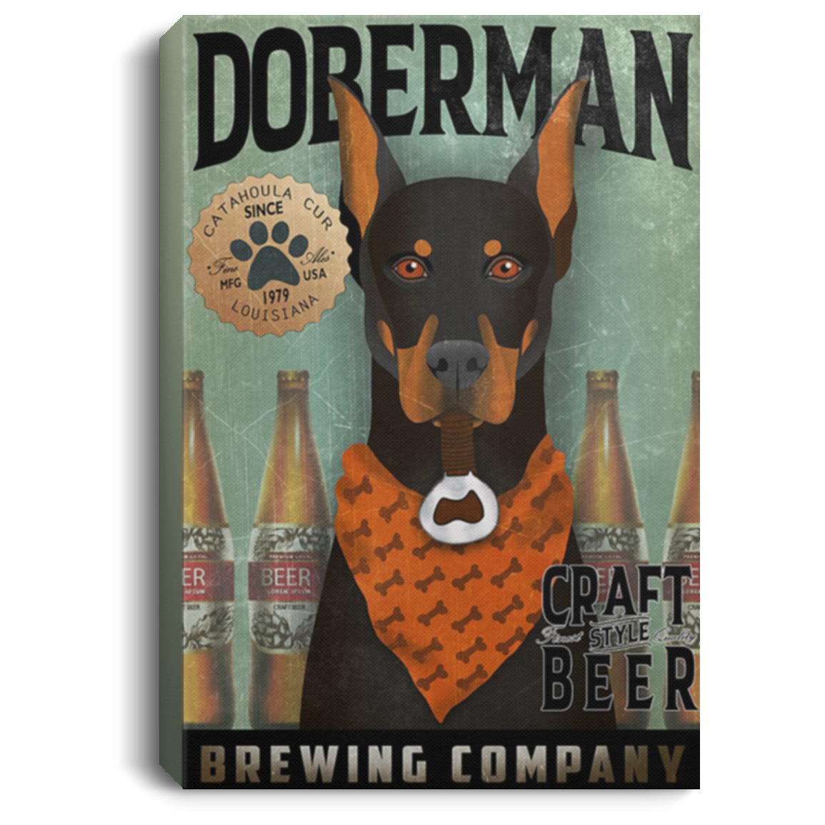 200825G Doberman Brewing Co Dog Canvas Pictures Funny Gift For Men Women On Birthday Christmas Wrapped Ready To Hang 8x12 12x18 16x24