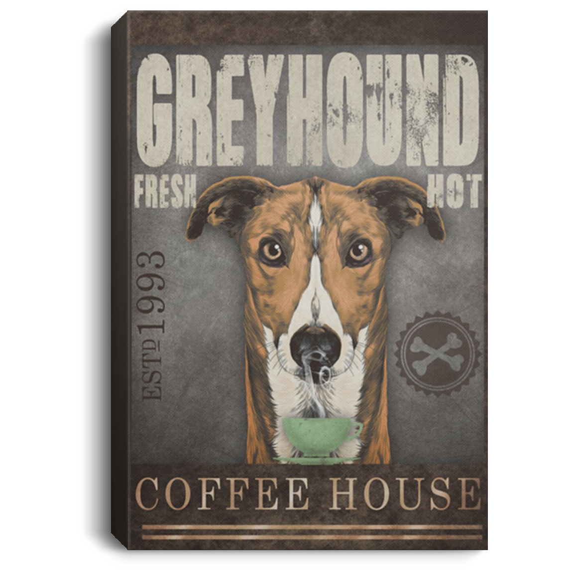 200825G Greyhound Coffee House Dog Canvas Wall Art Funny Gift For Men Women On Birthday Christmas Wrapped Ready To Hang 8x12 12x18 16x24