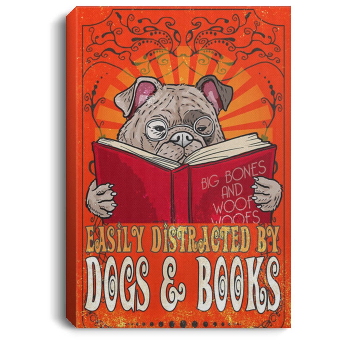 200822H Easily Distracted By Dogs & Books Canvas Art Wall Decor Bedroom Living Room Library Office Wrapped Ready To Hang 8x12 12x18 16x24
