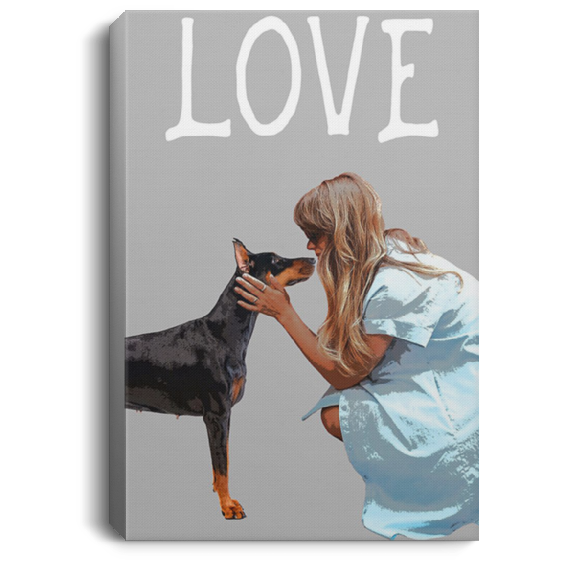 200825G Girl And Black Doberman Dog Canvas Wall Art Print Poster Gift For Men Women On Birthday Christmas Wrapped Ready To Hang 8x12 12x18 16x24