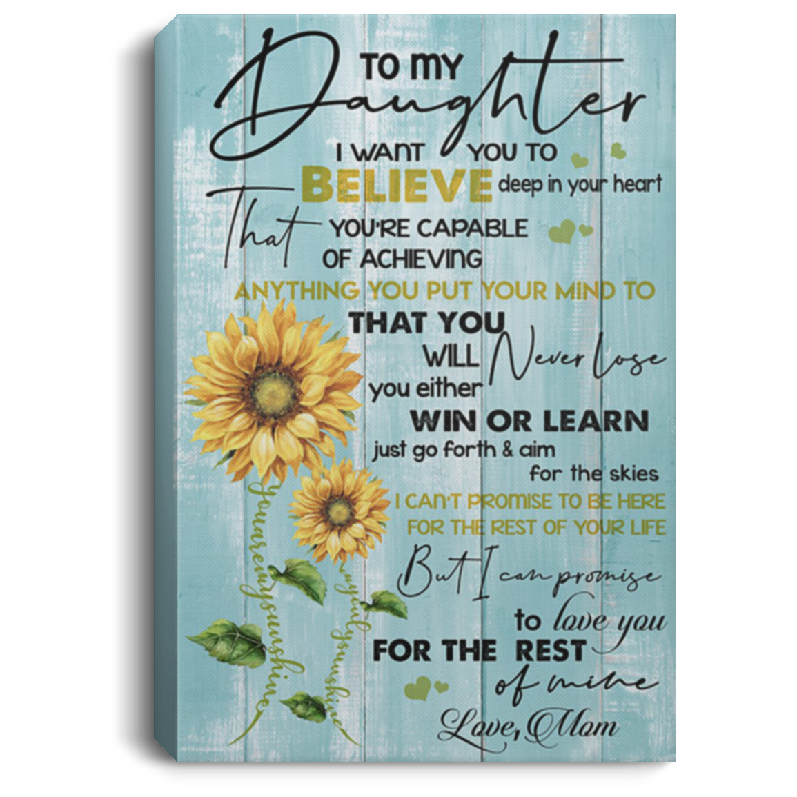 200813BB To My Daughter Love Mom Inspirational Canvas Wall Art Awesome Birthday Christmas Ideas Great Gift Decoration 8x12 12x18 16x24