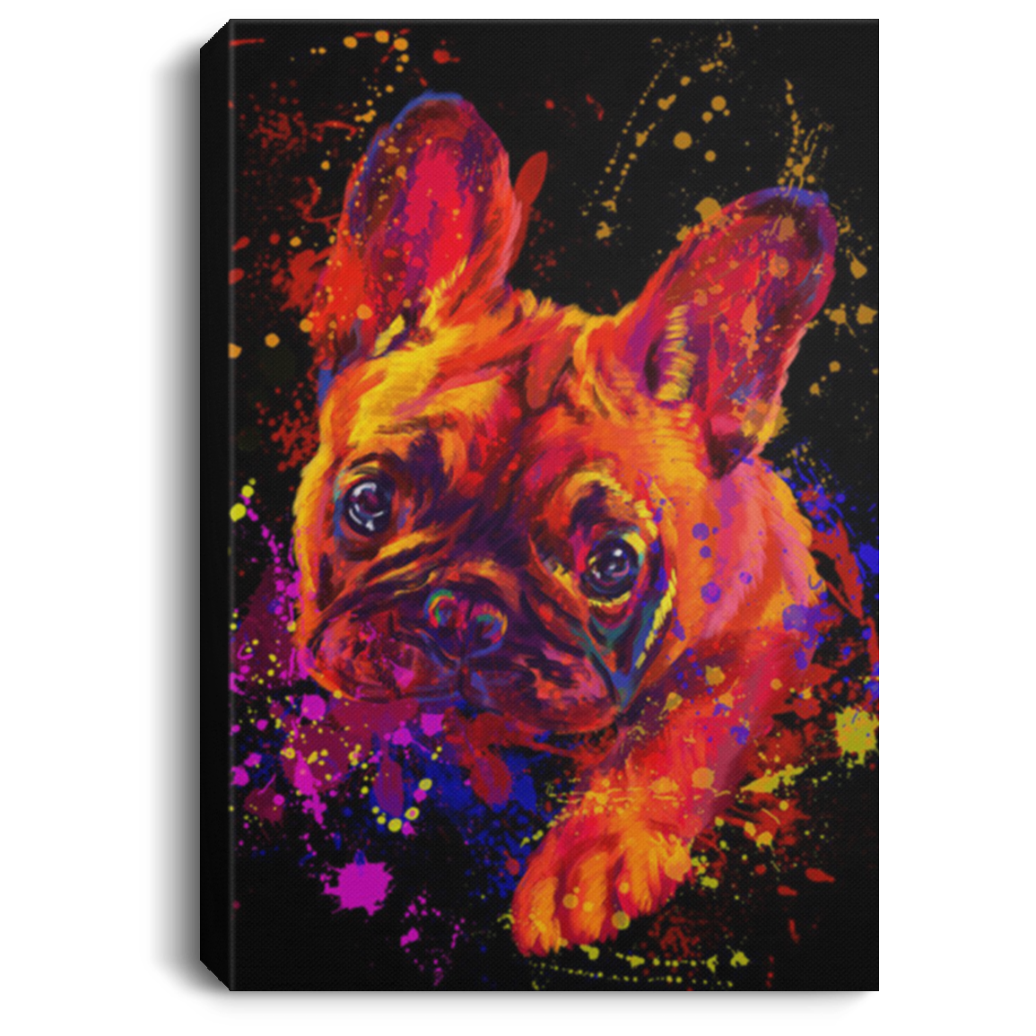 200822H Frenchie Water Colorful Black Background Canvas Wall Art Picture Gift For Men Women Wrapped Ready To Hang 8x12 12x18 16x24