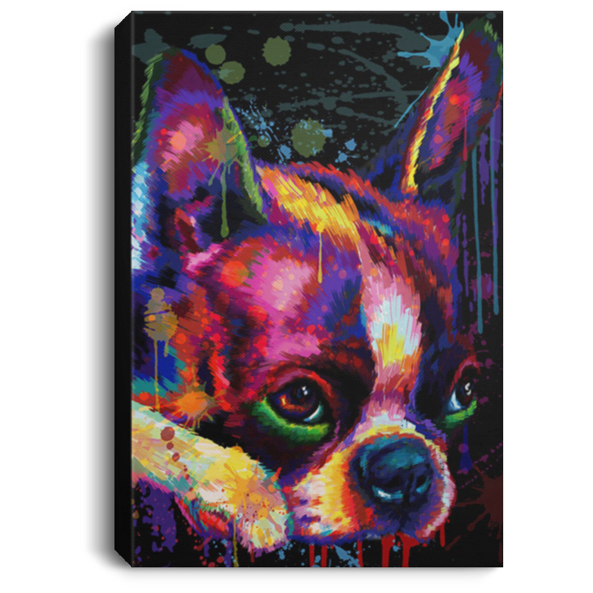 200825G Boston Terrier Face Art Water Colorful Canvas Poster Custom Wrapped Ready To Hang 8x12 12x18 16x24