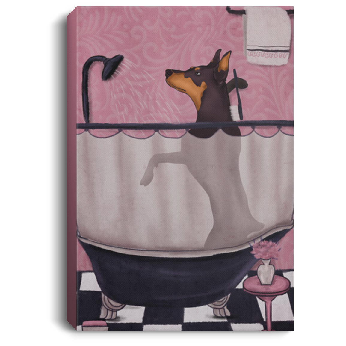 200825G Doberman Bath Dog Canvas Home Wall Decor Best Birthday Christmas Gag Gift For Men Women Wrapped Ready To Hang 8x12 12x18 16x24