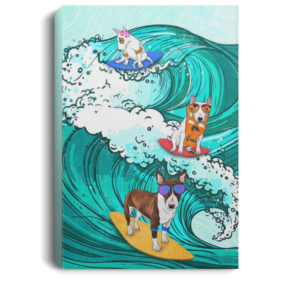 200822H Bull Terrier Surf Canvas Art Wall Decor Personalized Gift For Men Women On Birthday Christmas Wrapped Ready To Hang 8x12 12x18 16x24