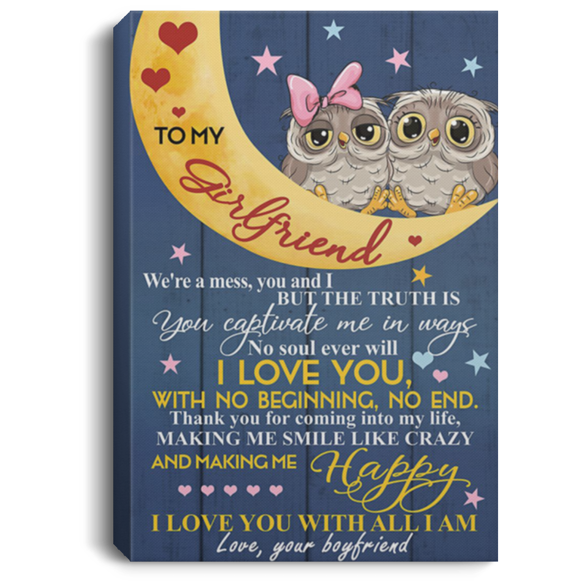 200813BB To My Girlfriend Owl Canvas Poster Wall Art - Thank You For Coming Into My Life Poster Gift From Boyfriend