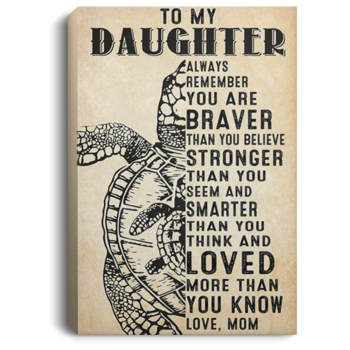 200813BB To My Daughter Turtle Inspirational Canvas Wall Art - Always Remember You Are Stronger Than You Seem Poster Gift From Mom