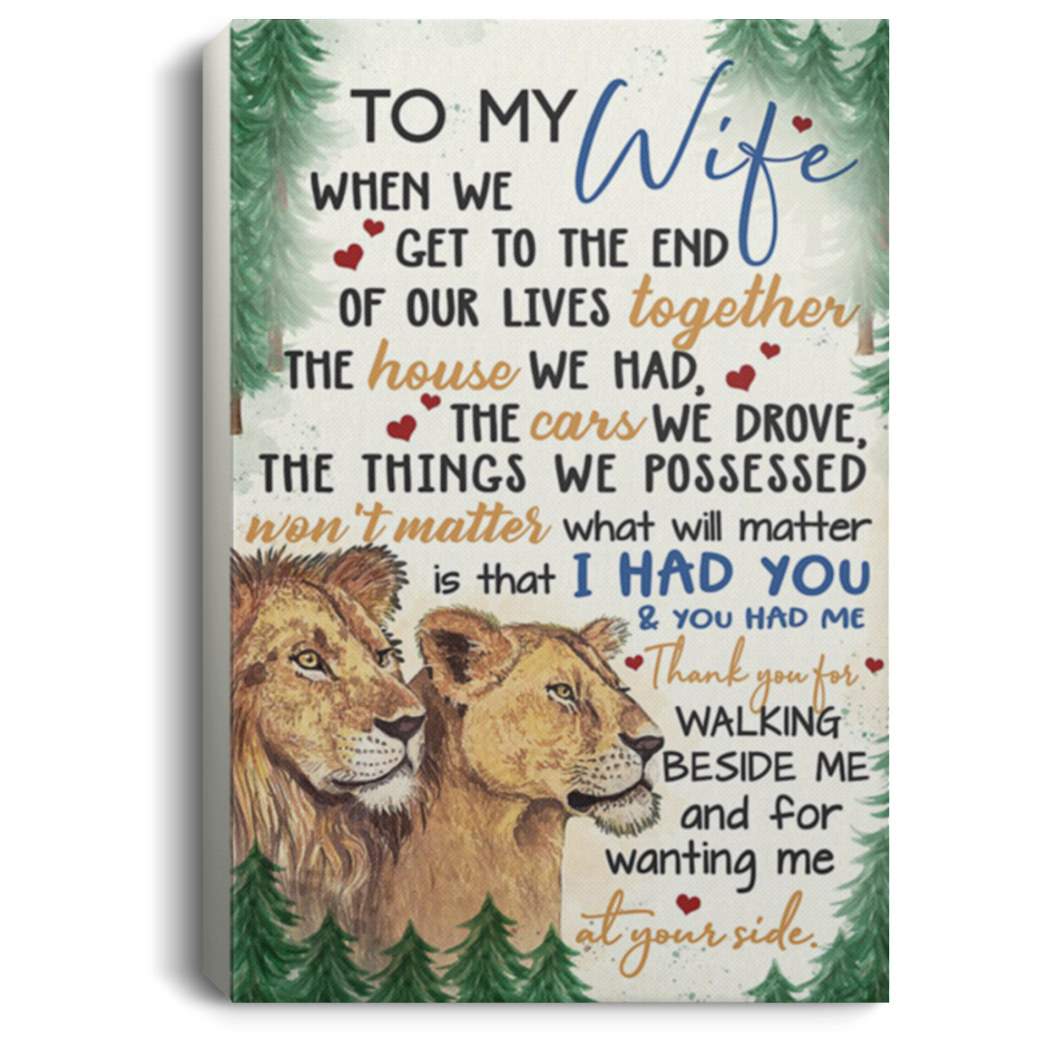 200813BB To My Wife Lion Canvas Poster Motivation Thank You For Walking Beside Me And For Wanting Me At Your Side From Husband