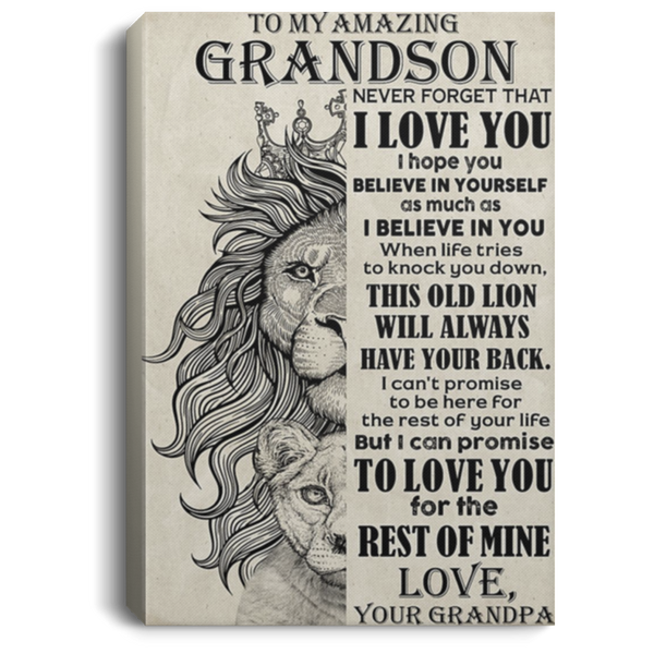 200813BB To My Amazing Grandson Family Canvas Wall Art Personalized From Grandpa - I Hope Believe In Yourself As Much As I Believe In You Poster 8x12 12x18 16x24