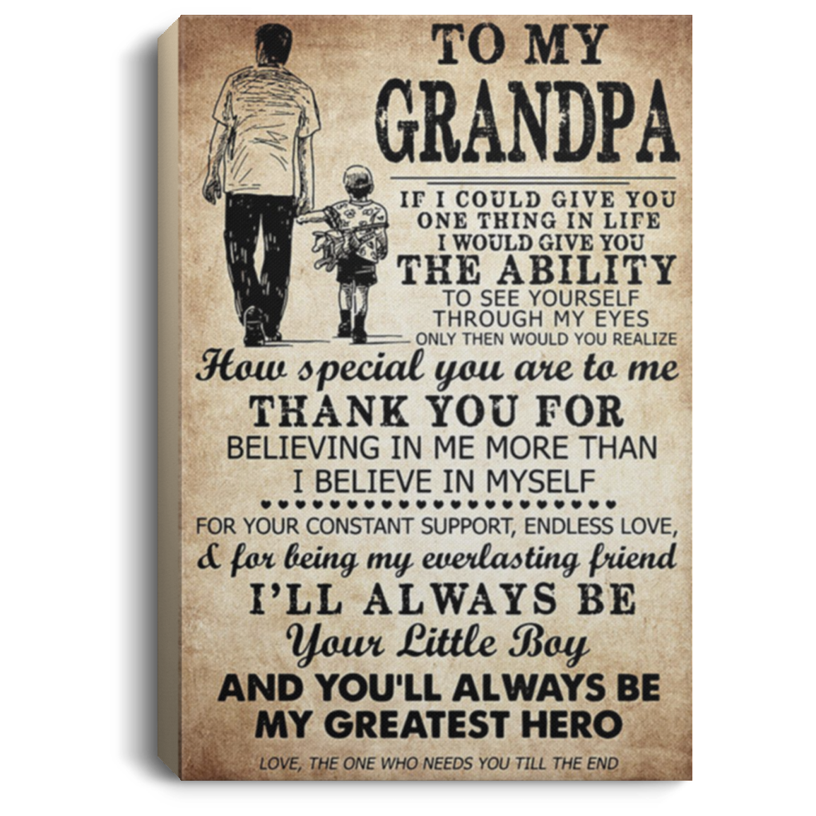 200813BB To My Grandpa Thank You For Believing In Me More Than I Believe In Myself Wrapped Framed Canvas Poster Print 8x12 12x18 16x24