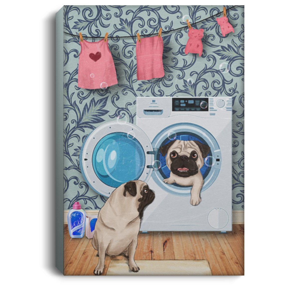 200822H Naughty Pug In The Washing Machine Canvas Wall Art For Living Room Bedroom Office Wrapped Ready To Hang 8x12 12x18 16x24