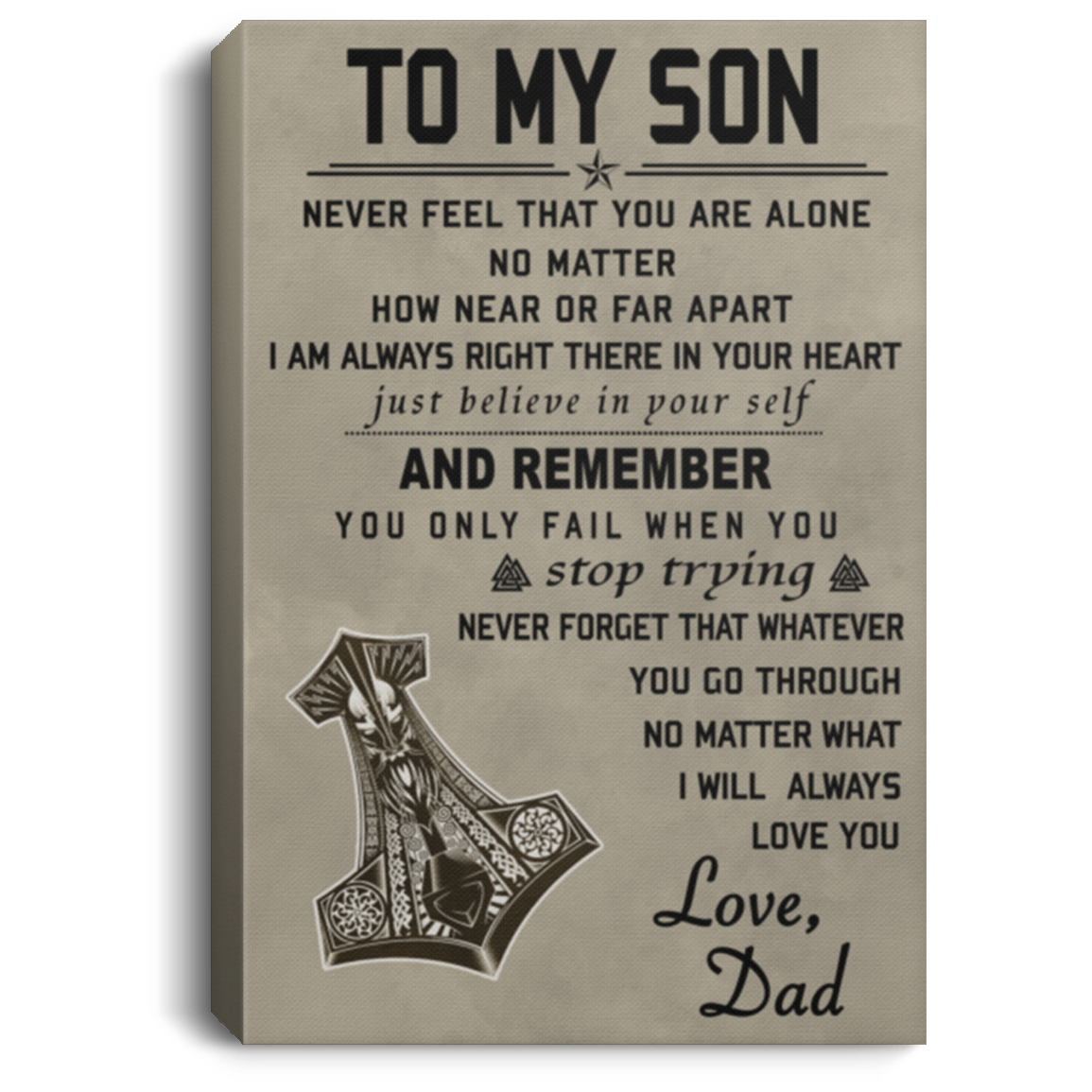 AAA200704 To My Son Family Canvas Wall Art Personalized Never Feel That You Are Alone No Matter How Near Or Far Apart Viking Art Print 8x12 12x18 16x24