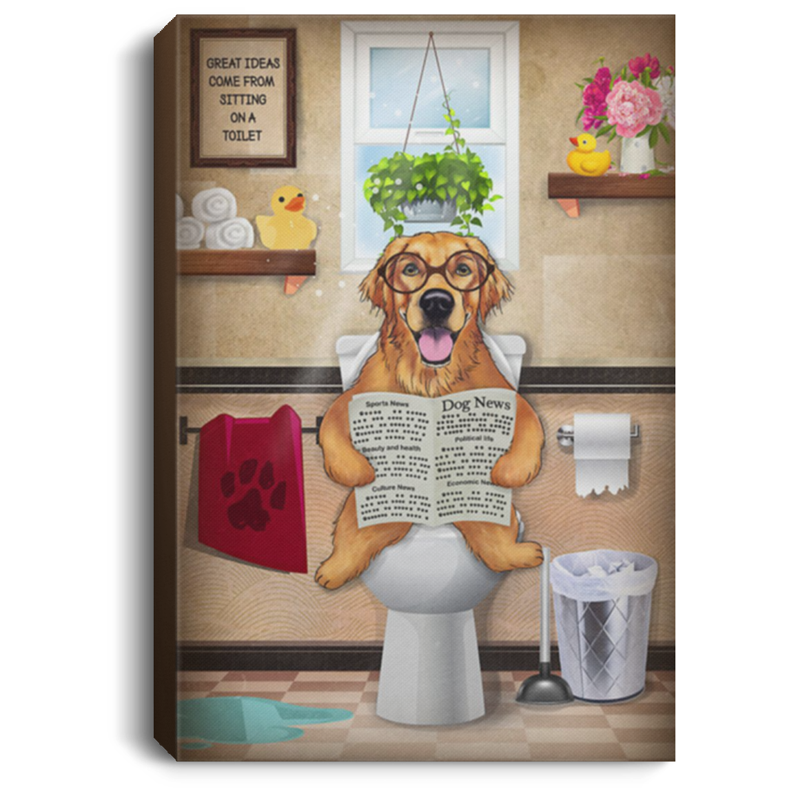 200825G Golden Retriever Dog Canvas Wall Art - Great Ideas Com From Sitting On A Toilet Print Picture Wrapped Ready To Hang 8x12 12x18 16x24