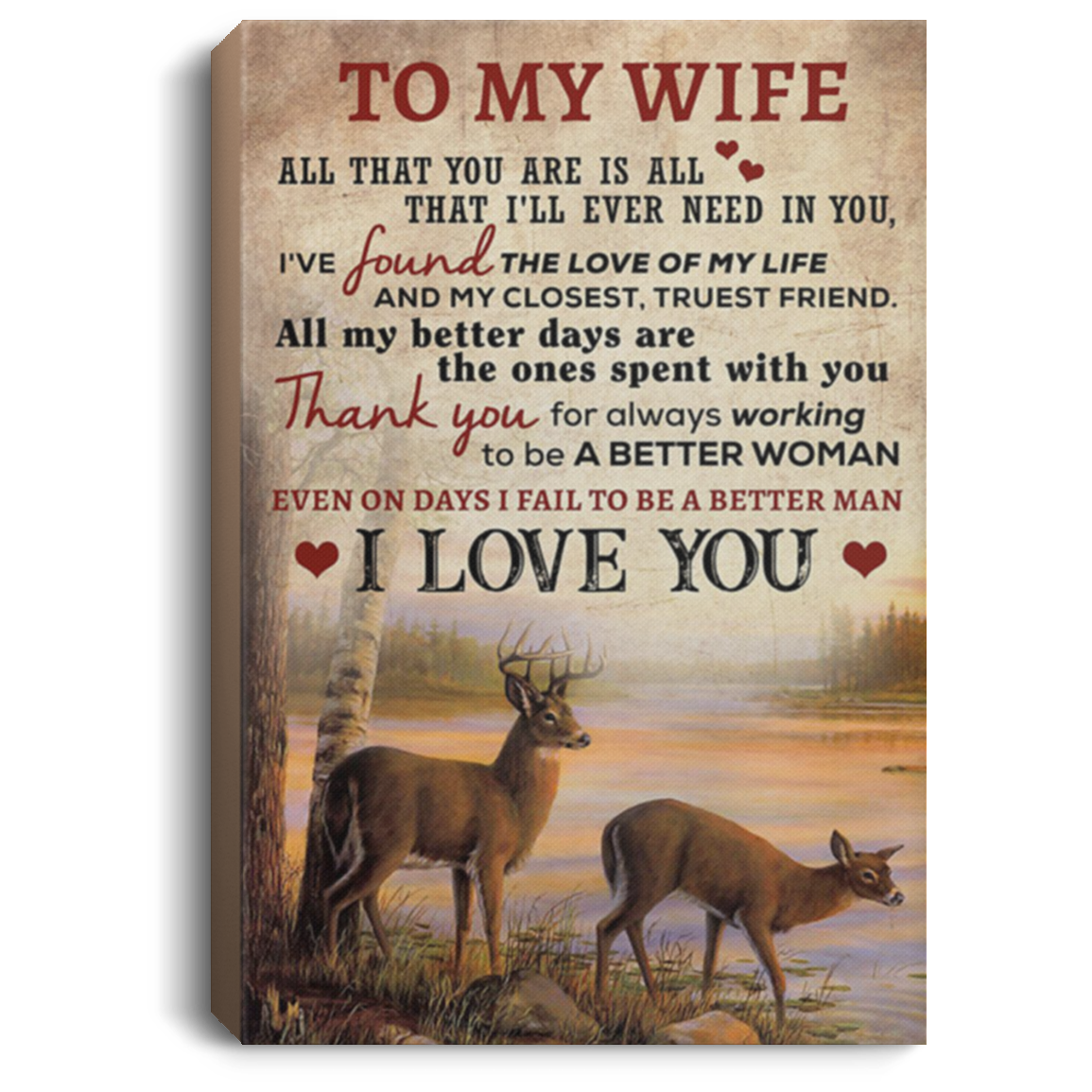 200813BB To My Wife Deer Canvas Poster Decor Thank You For Always Working To Be A Better Woman Even On Days I Fail To Be A Better Man From Husband