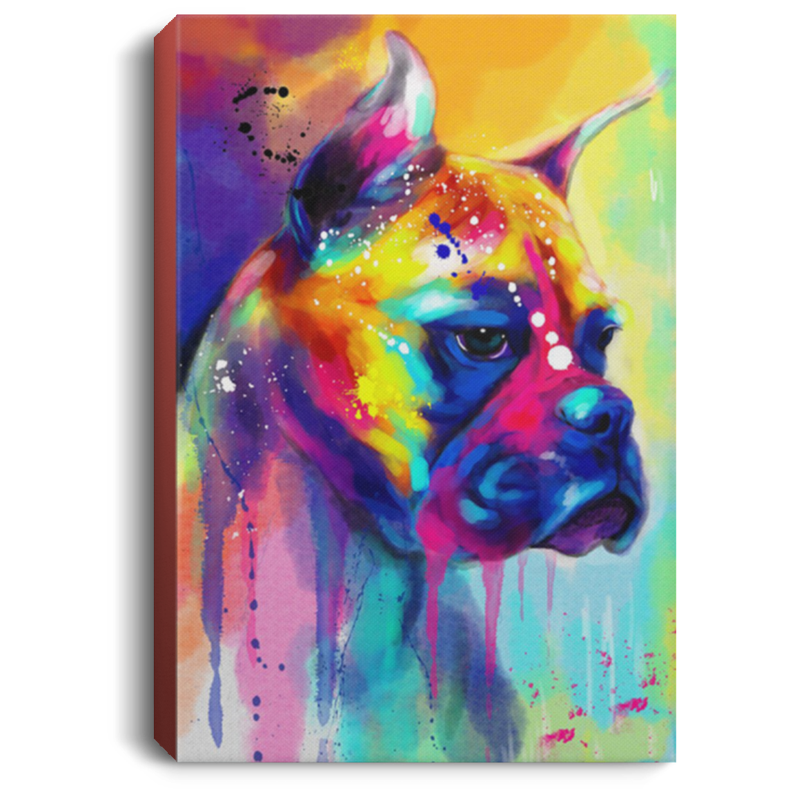 200822H Boxer Canvas Poster Great Art Print Picture Dog Water Colorful Wrapped Ready To Hang 8x12 12x18 16x24