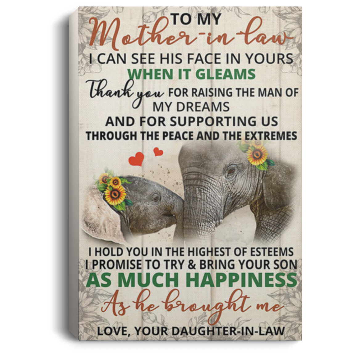 200813BB To My Mother In Law Elephant Canvas Posters For Walls - Thank You For Raising The Man Of My Dreams And For Supporting Us Poster From Daughter