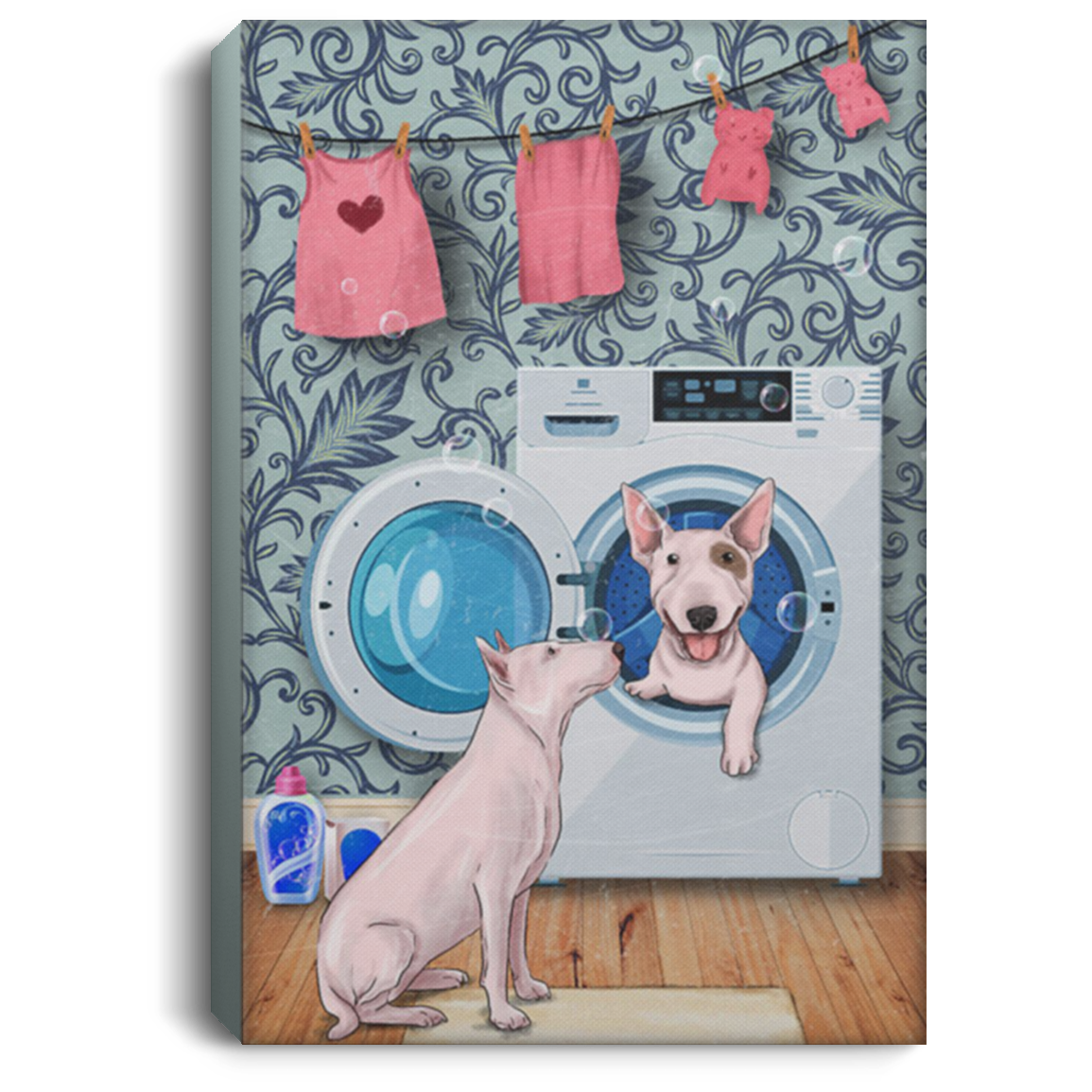 200822H Naughty Bull Terrier In The Washing Machine Canvas Wall Art For Living Room Bedroom Office Wrapped Ready To Hang 8x12 12x18 16x24