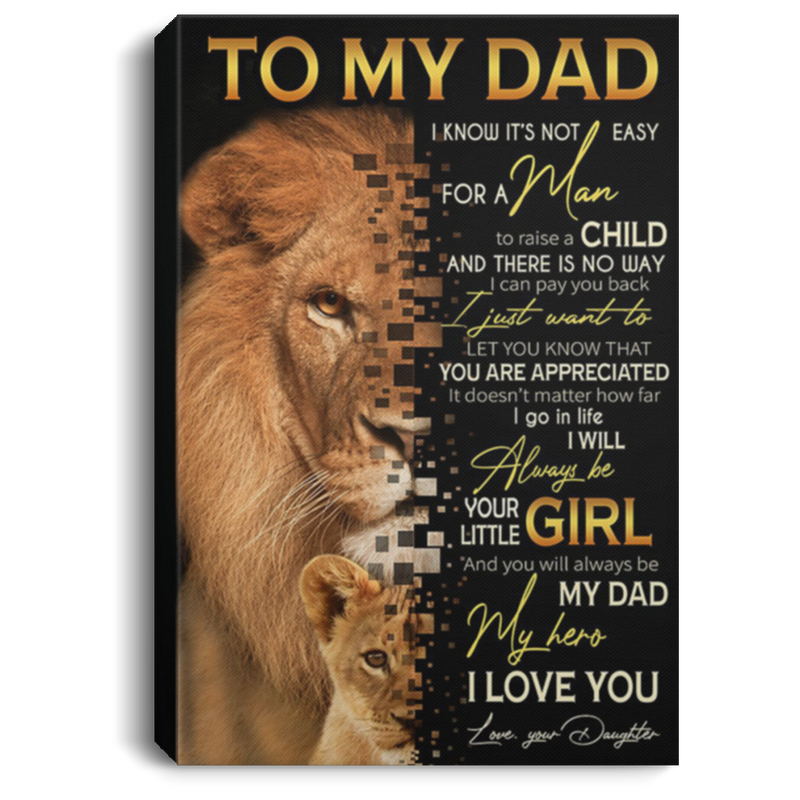 200813BB Lion Canvas Wall Art Inspirational Quotes To My Dad You Will Always Be My Hero Poster Gift From Daughter On Birthday Xmas Father's Day