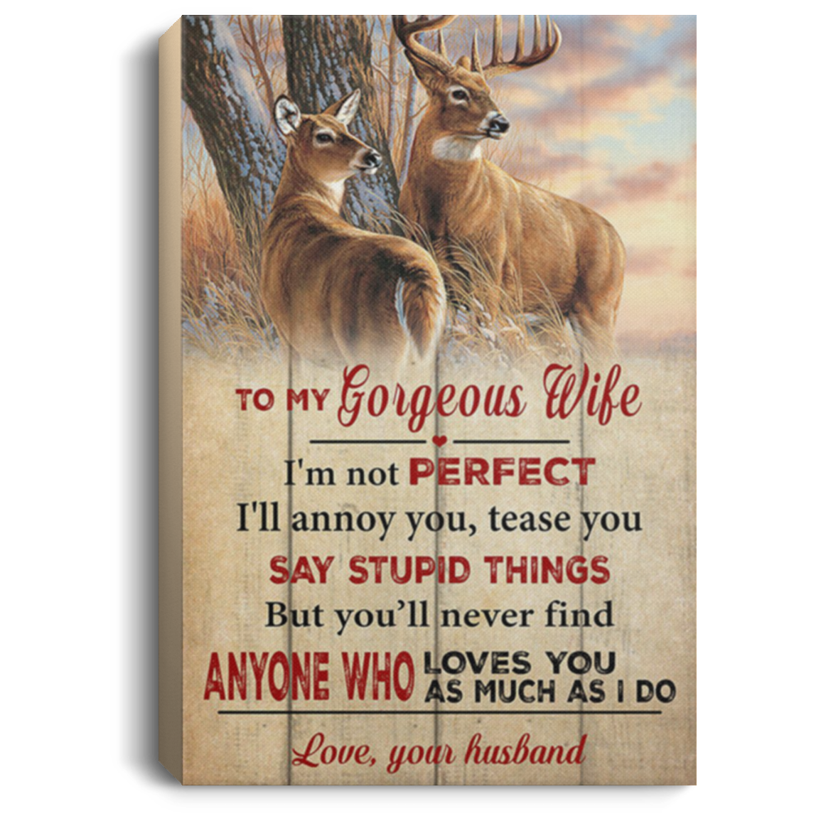 200813BB To My Gorgeous Wife Deer Family Wall Art Canvas Vertical You'll Never Find Anyone Who Loves You As Much As I Do Poster From Husband