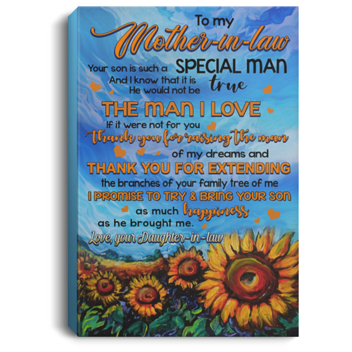 200813BB To My Mother In Law From Daughter Sunflower Family Canvas Wall Art For Living Room Bedroom Awesome Birthday Christmas Ideas Great Gift Decoration