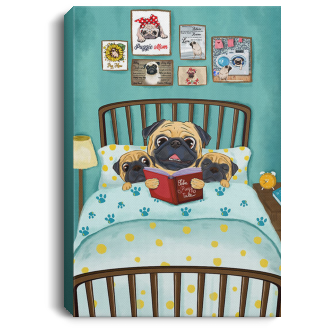 200822H Pugs Read Books Canvas Wall Art For Living Room Bedroom Office Best Gift For Men Women Wrapped Ready To Hang 8x12 12x18 16x24