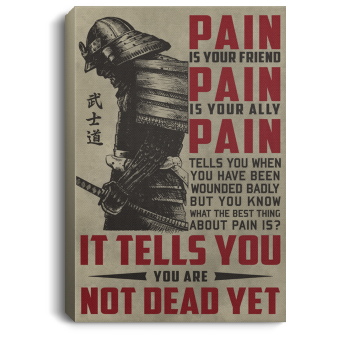 AAA200704 Japan Samurai Vintage Poster Canvas Wall Art Pain Is Your Friend You Are Not Dead Yet 8x12 12x18 16x24