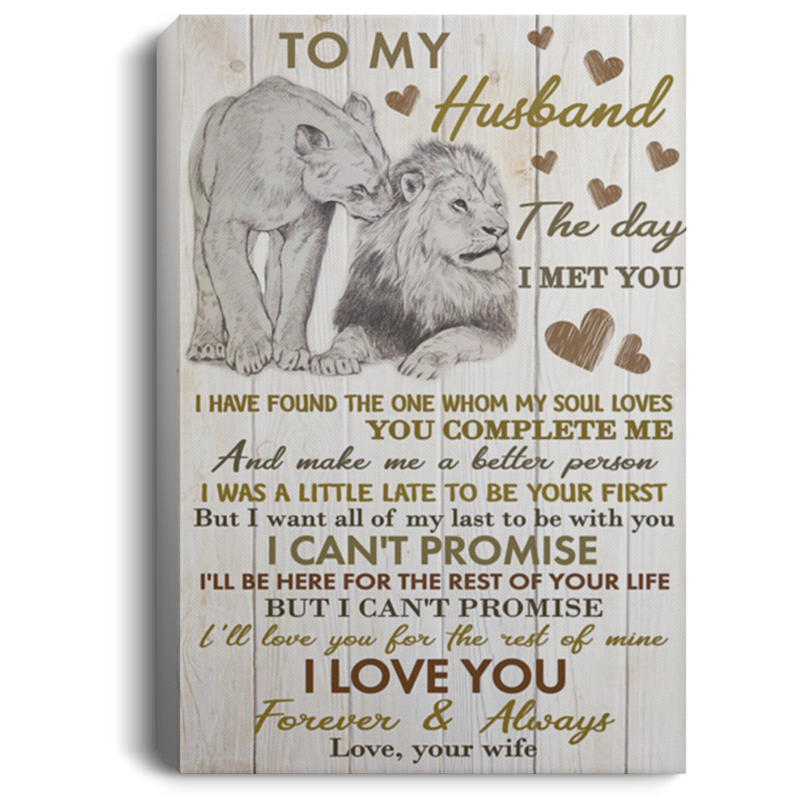 200813BB To My Husband You Complete Me And Make Me A Better Person Lion Family Canvas Art Wall Décor From Wife 8x12 12x18 16x24
