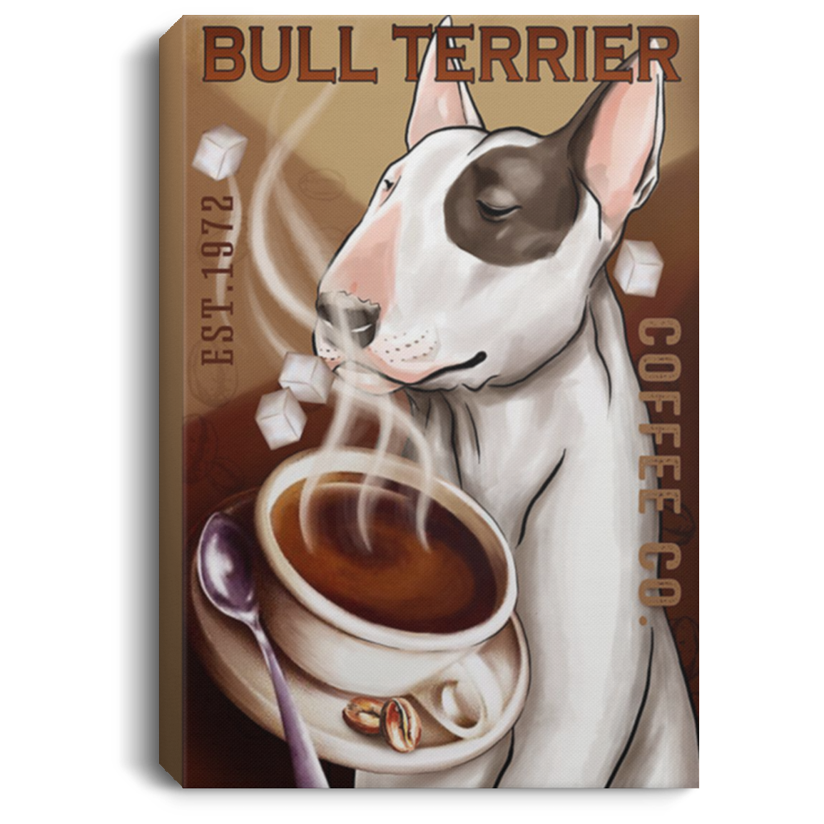 200822H Bull Terrier Coffee Company Canvas Wall Art Print Poster Gift For Men Women Wrapped Ready To Hang 8x12 12x18 16x24