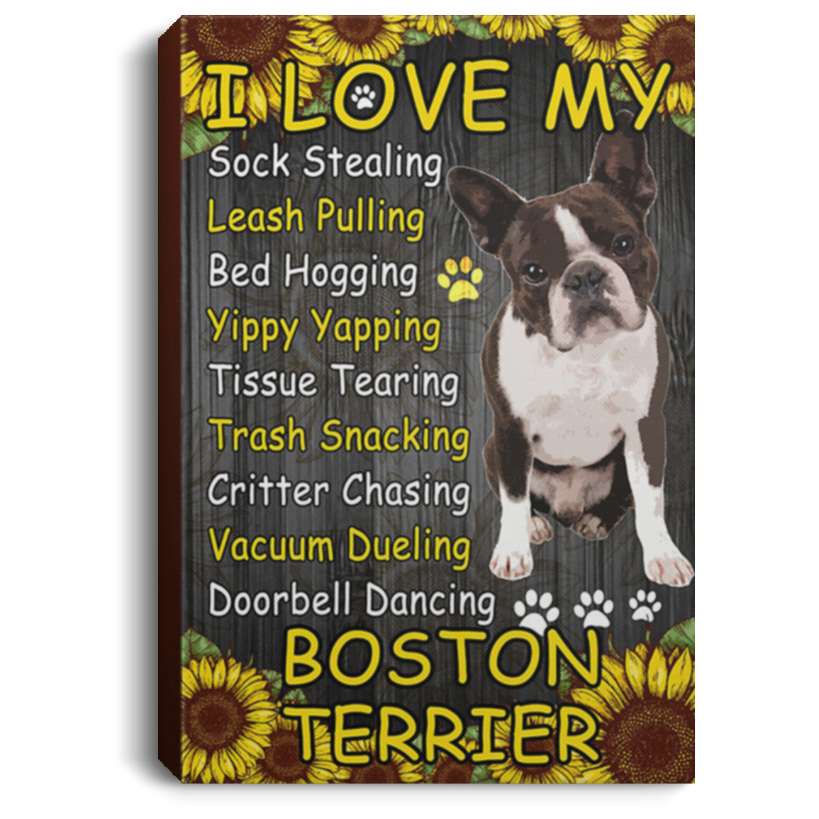 200825G I Love My Boston Terrier Dog Canvas Wall Art Inspirational Quotes Wrapped Ready To Hang 8x12 12x18 16x24