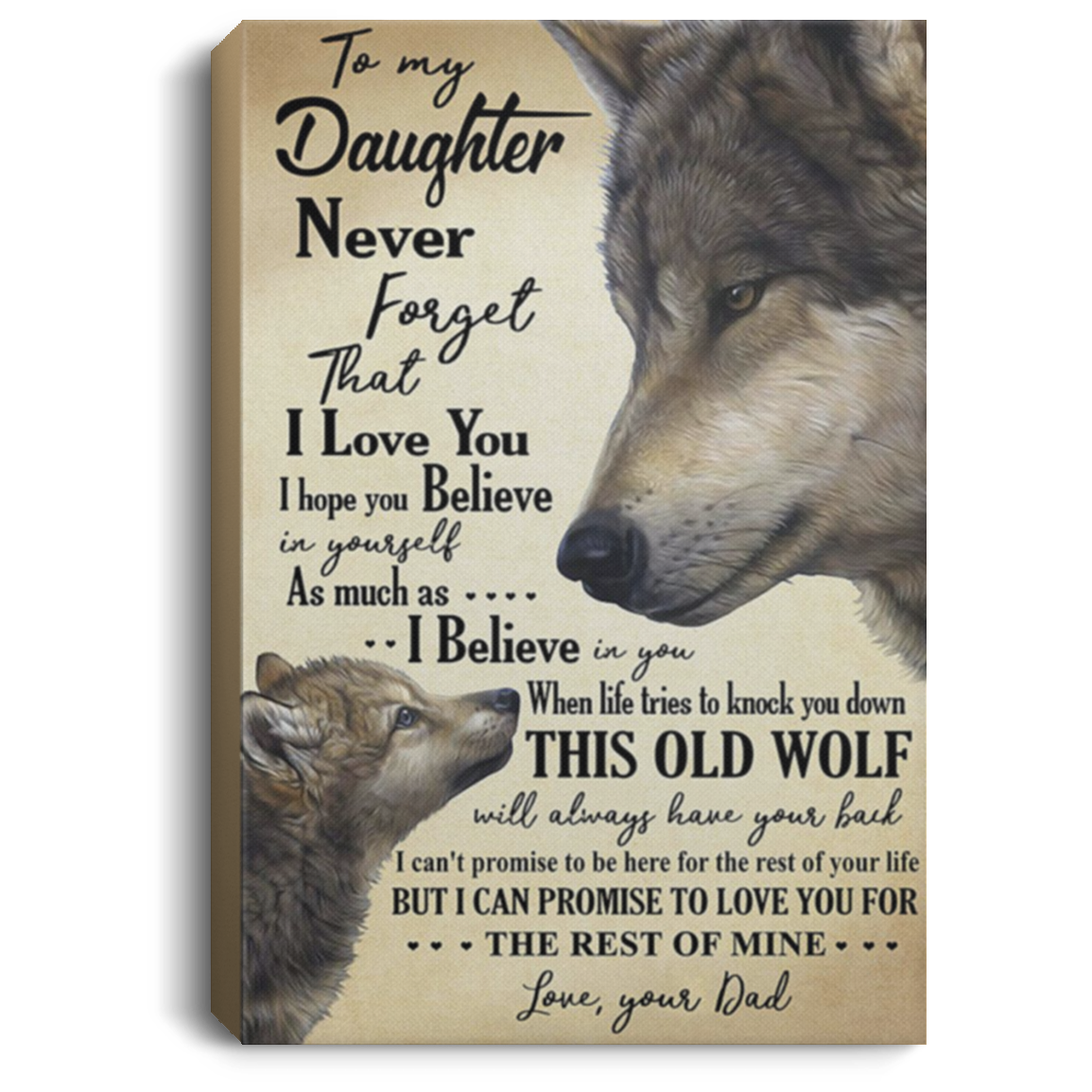 200813BB Wrapped Framed Canvas Wall Art Wolf To My Daughter From Dad Perfect Birthday Christmas Ideas Great Gift Decoration 8x12 12x18 16x24