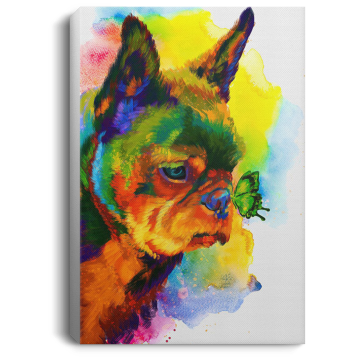 200822H Frenchie Water Color Canvas Wall Art For Living Room Bedroom Office Wrapped Ready To Hang 8x12 12x18 16x24