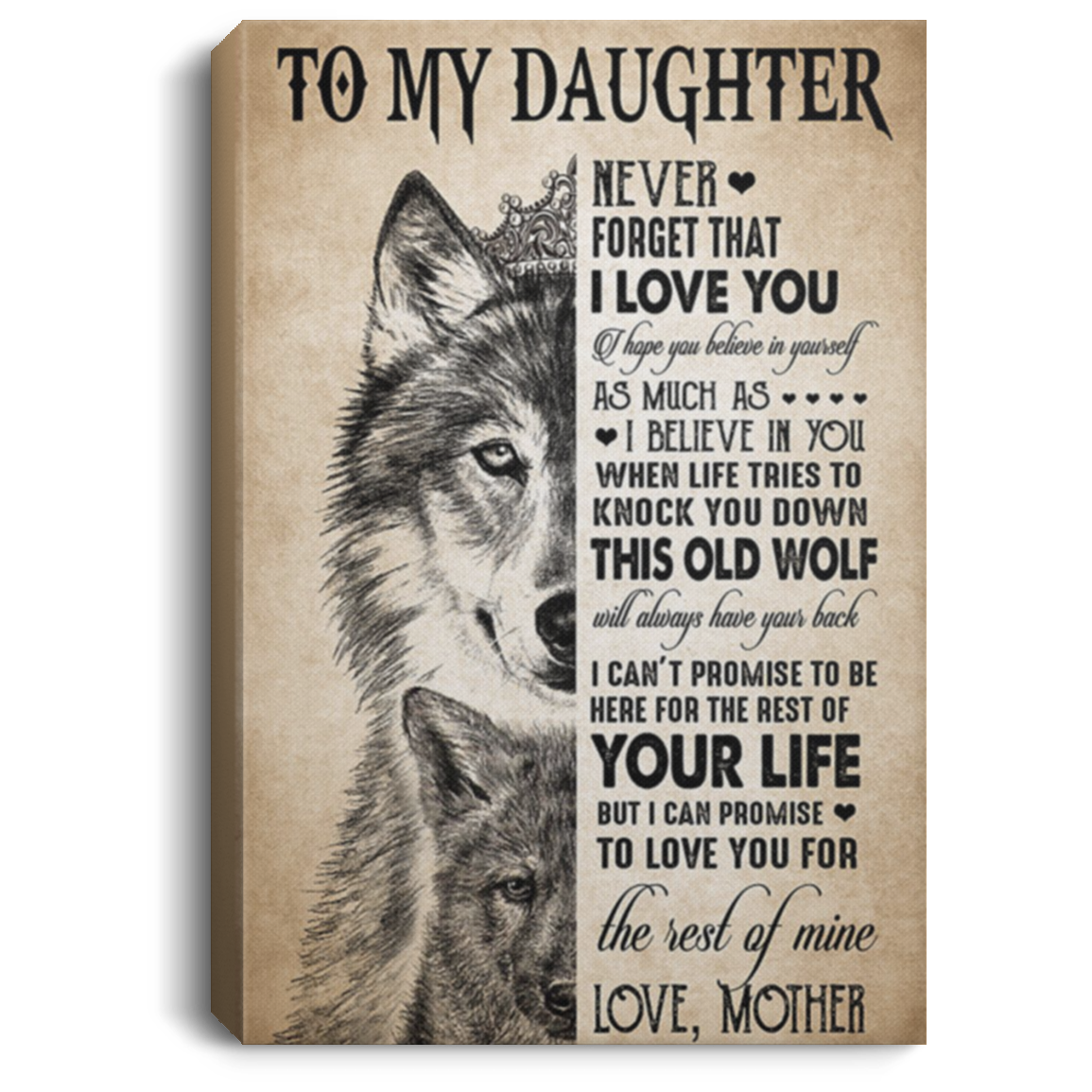 200813BB Family Wolf Canvas Wall Art Personalized To My Daughter I Hope Believe In Yourself As Much As I Believe In You Poster Gift On Birthday Xmas
