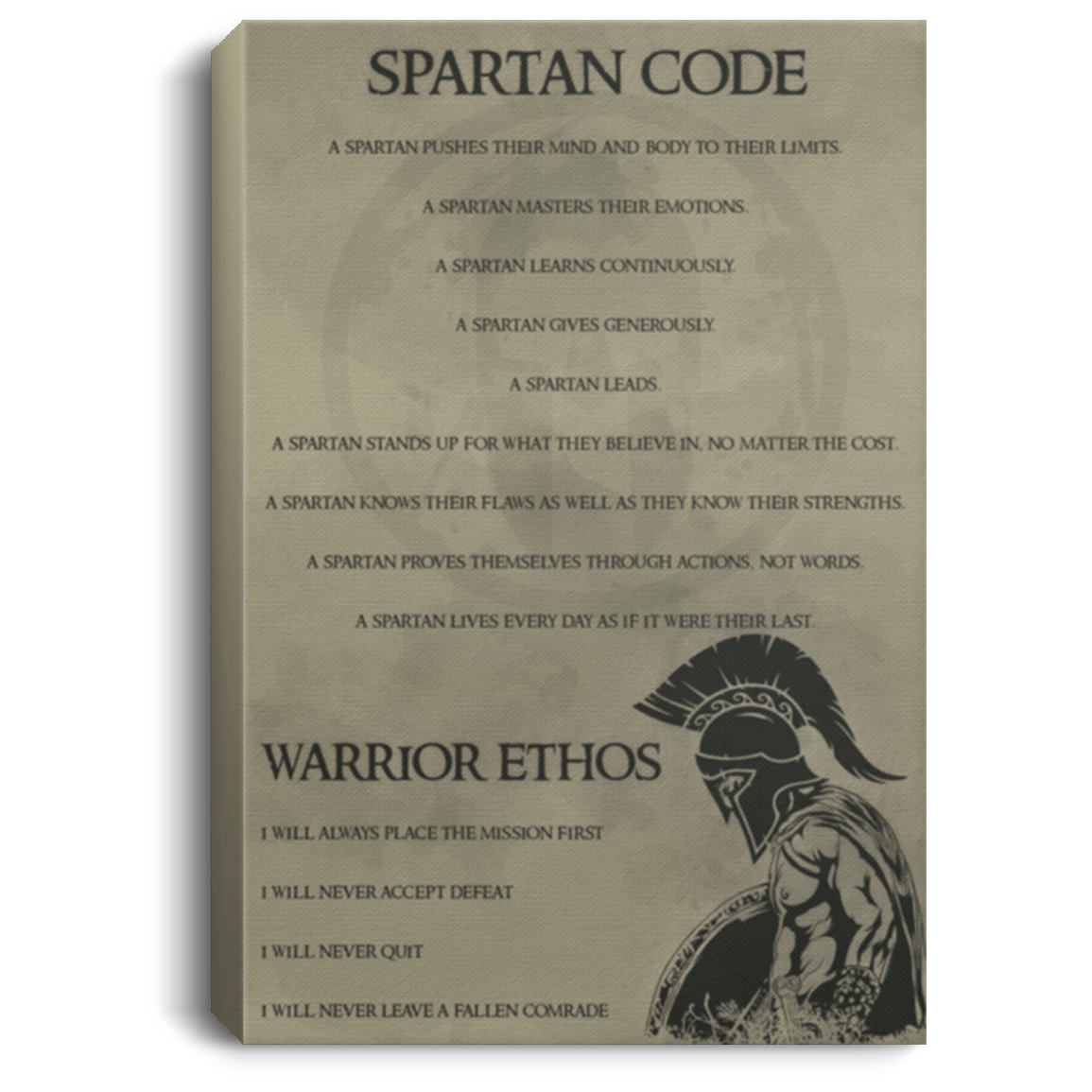AAA200704 Warrior Wall Art Canvas For Living Room Bedroom Office Spartan Code And Warrior Ethos 8x12 12x18 16x24