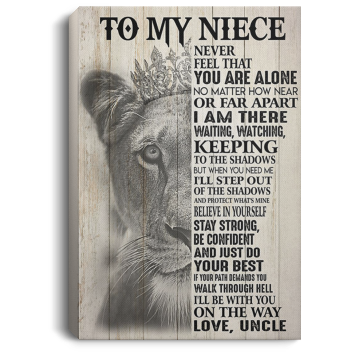 200813BB Lion Wall Art Canvas Vertical To Niece Never Feel That You Are Alone Poster Gift From Uncle 8x12 12x18 16x24