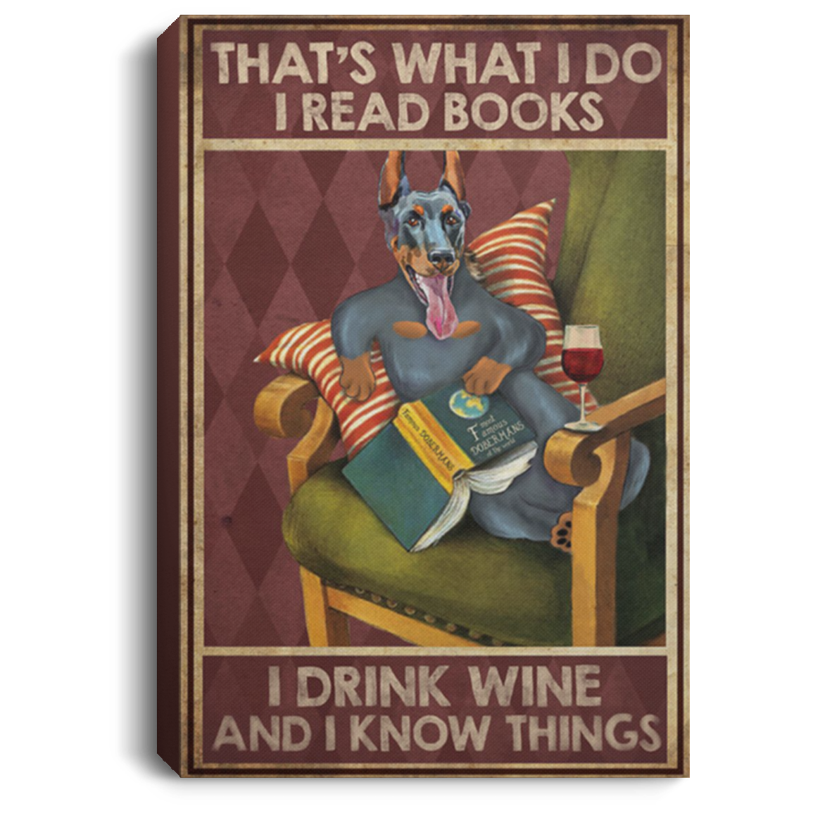 200825G I Read Books And Drink Wine Dog Canvas Pictures Wrapped Ready To Hang Perfect Birthday Anniversary Christmas Gag Gift For Men Women 8x12 12x18 16x24