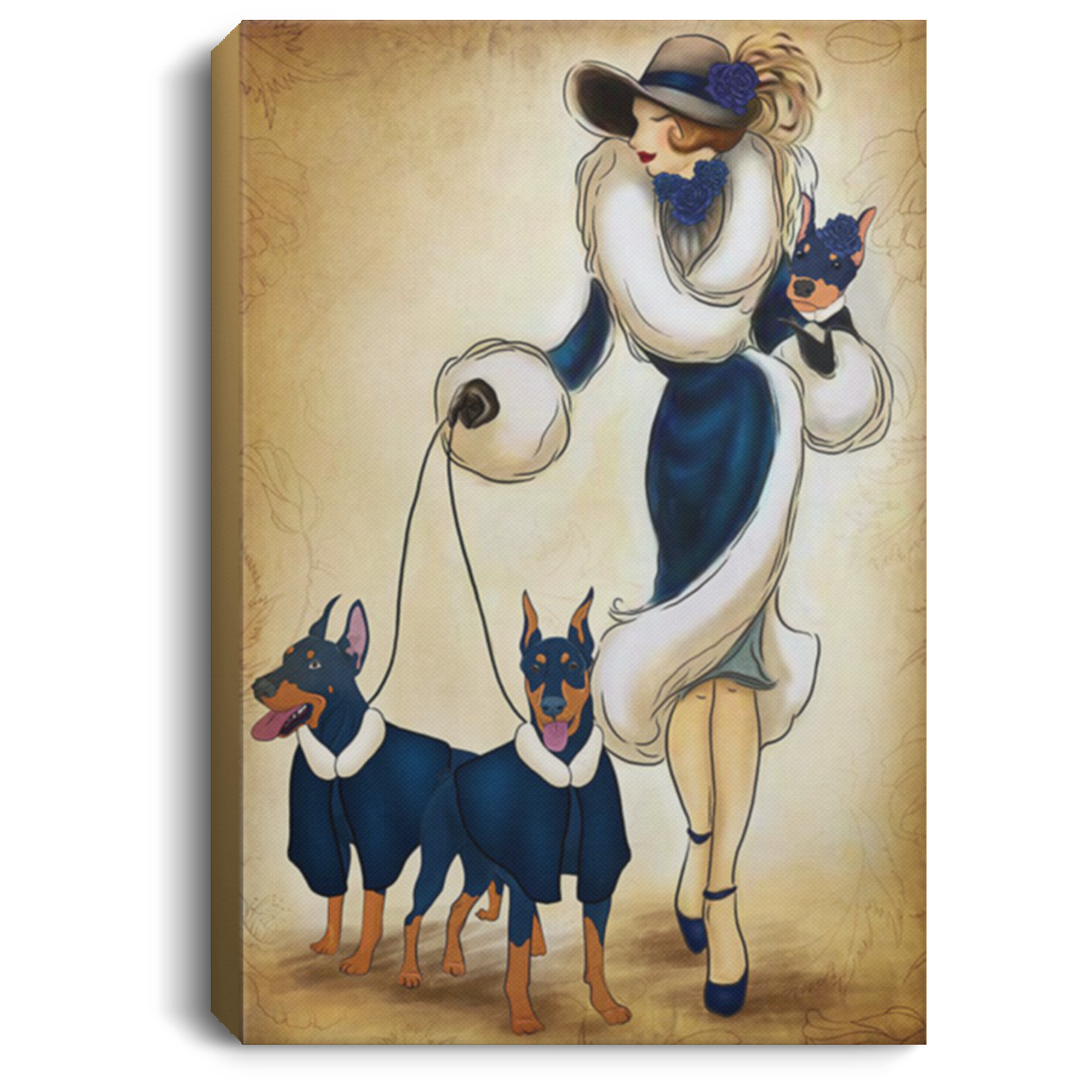 200825G Lady Doberman Dog Canvas Wall Art Decor Personalized Gift For Men Women On Birthday Christmas Wrapped Ready To Hang 8x12 12x18 16x24