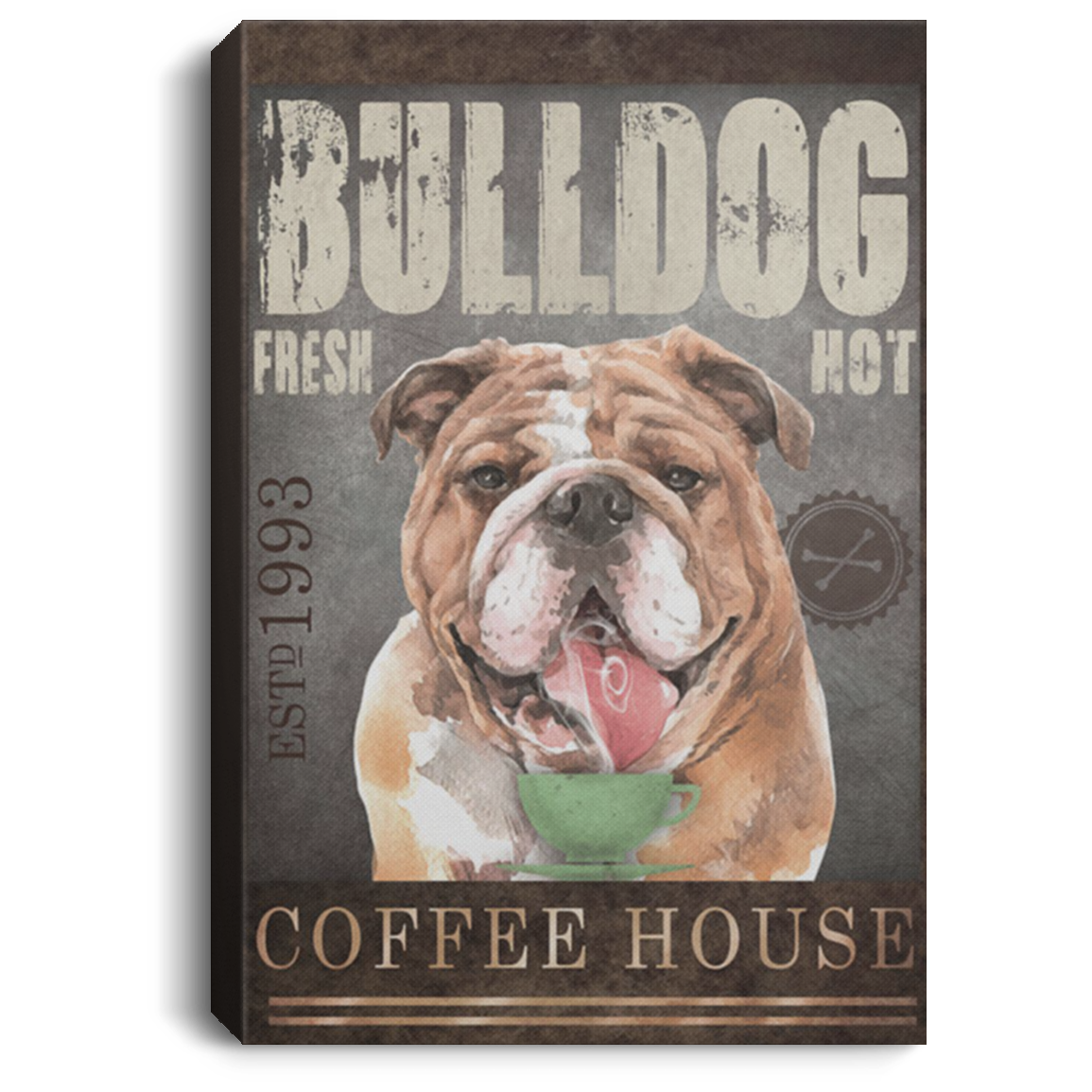 200822H Bulldog Coffee House Canvas Wall Art For Living Room Bedroom Best Gift For Men Women On Birthday Christmas Wrapped Ready To Hang 8x12 12x18 16x24