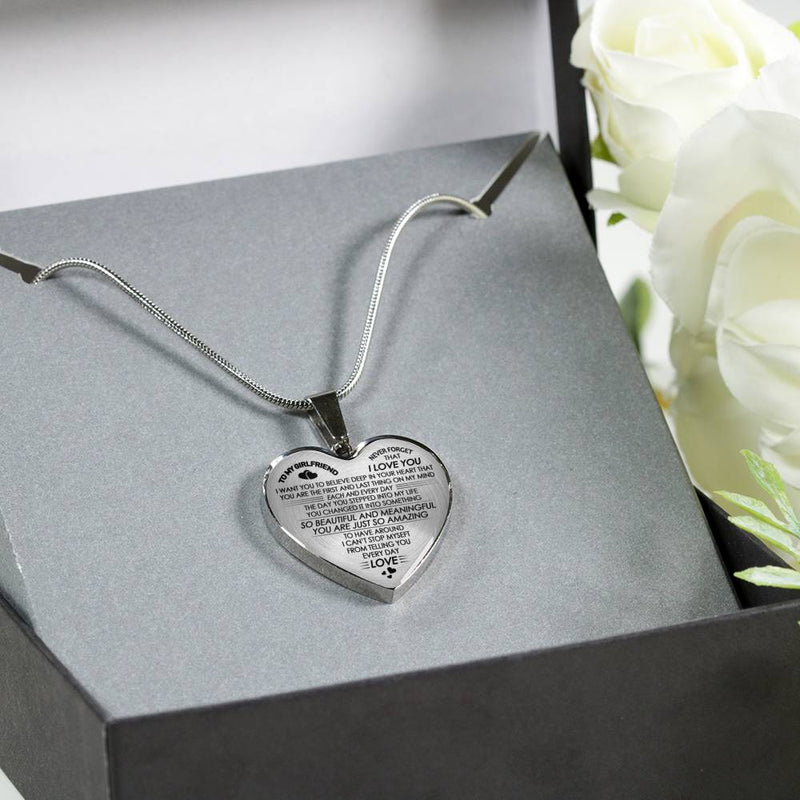 To My Girlfriend Never Forget I Love You Heart Pendant Necklace Chain - Beautiful Birthday Gifts For Girlfriend