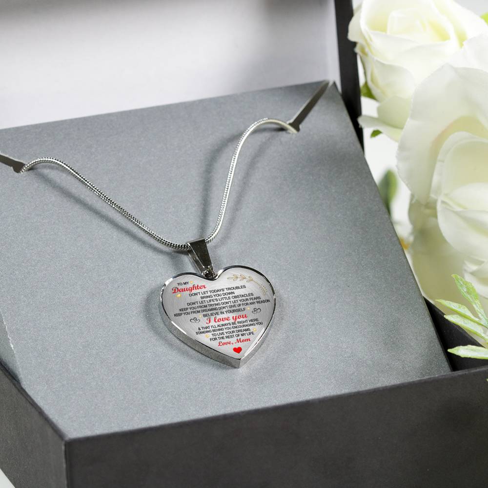 Daughter Love Mom Heart Pendant Necklace - Believe In Yourself Quotes Jewelry Mother And Child Necklaces - Anniversary Birthday Gifts For Little Girl, Kids