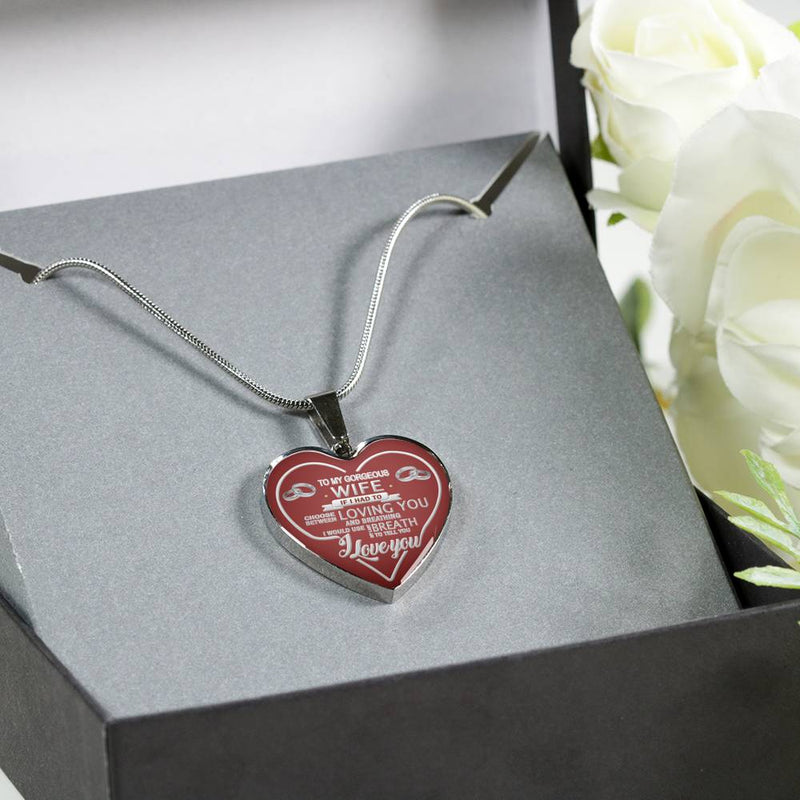 To My Wife Pendants Inspirational From Husband I Love You Quote Red Heart Pendant Necklace - Christmas Presents for Her - Anniversary Birthday Gifts for Fiancee Girlfriend