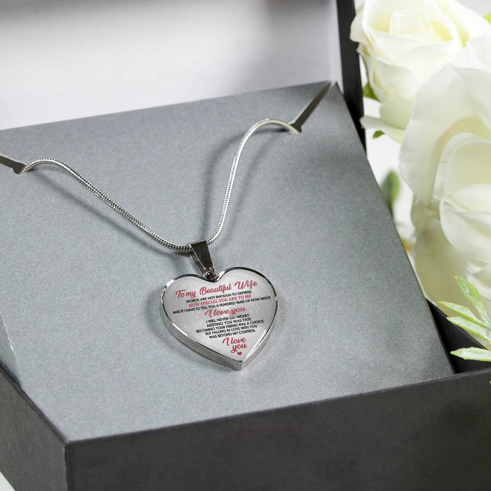 To My Beautiful Wife Heart Pendant Necklace - Husband I Love You Wife Necklaces Customized - Birthday Gag Gifts For Your Wife Fiancee Girl