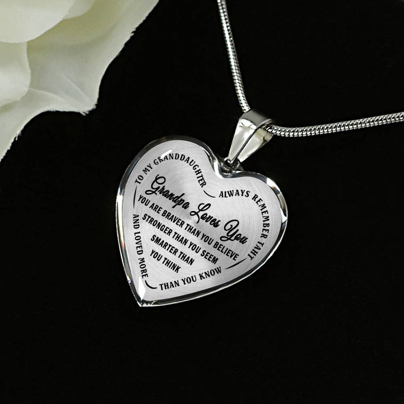 Grandpa Loves You Heart Pendant Necklace - To My Granddaughter Quotes Necklaces