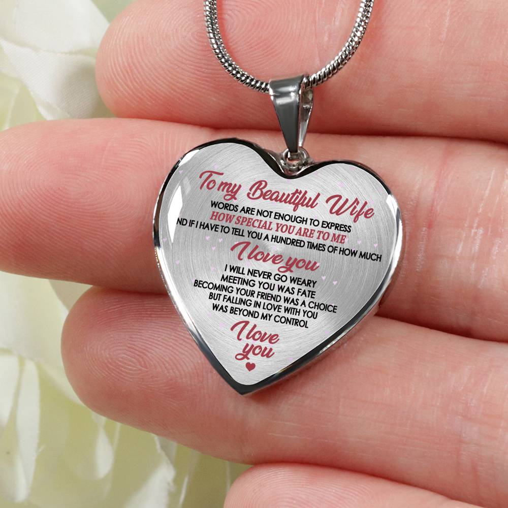 To My Beautiful Wife Heart Pendant Necklace - Husband I Love You Wife Necklaces Customized - Birthday Gag Gifts For Your Wife Fiancee Girl