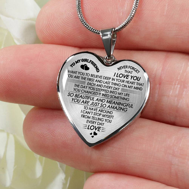 To My Girlfriend Never Forget I Love You Heart Pendant Necklace Chain - Beautiful Birthday Gifts For Girlfriend