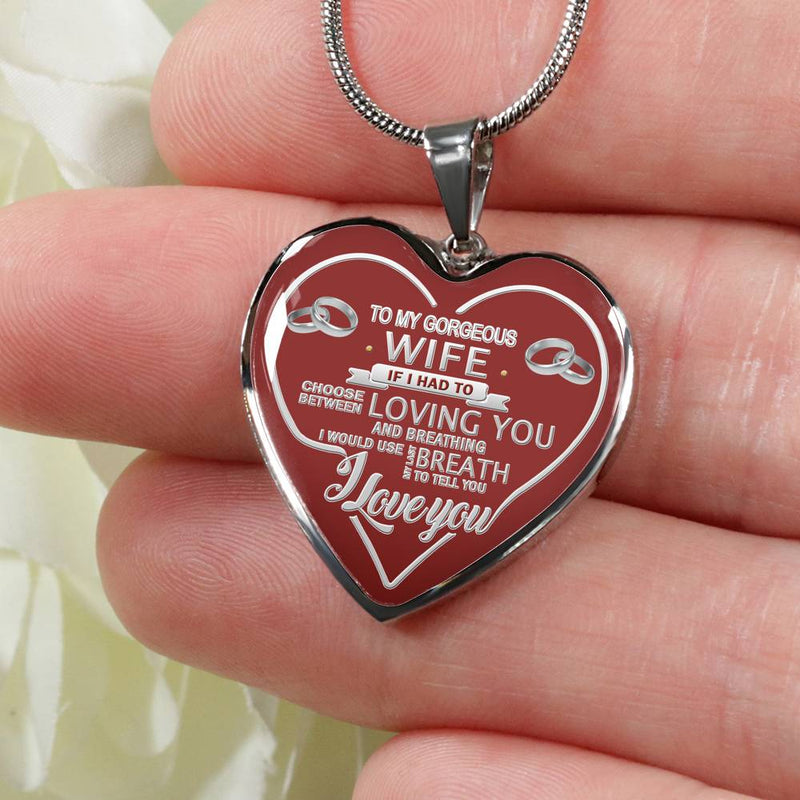 To My Wife Pendants Inspirational From Husband I Love You Quote Red Heart Pendant Necklace - Christmas Presents for Her - Anniversary Birthday Gifts for Fiancee Girlfriend