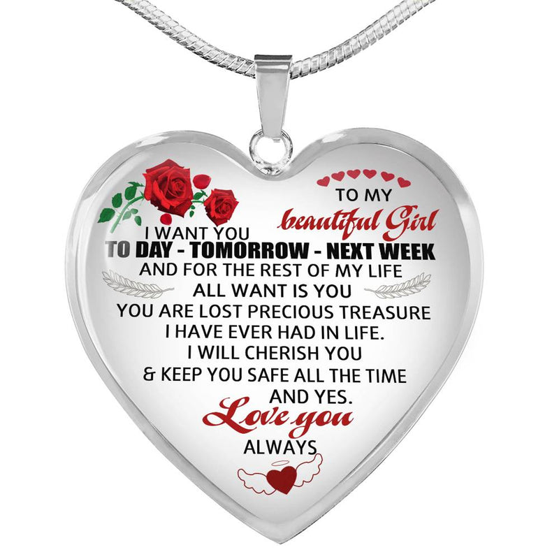 To My Beautiful Girl Necklace Pendant Custom For Women - Valentine Gift For Her