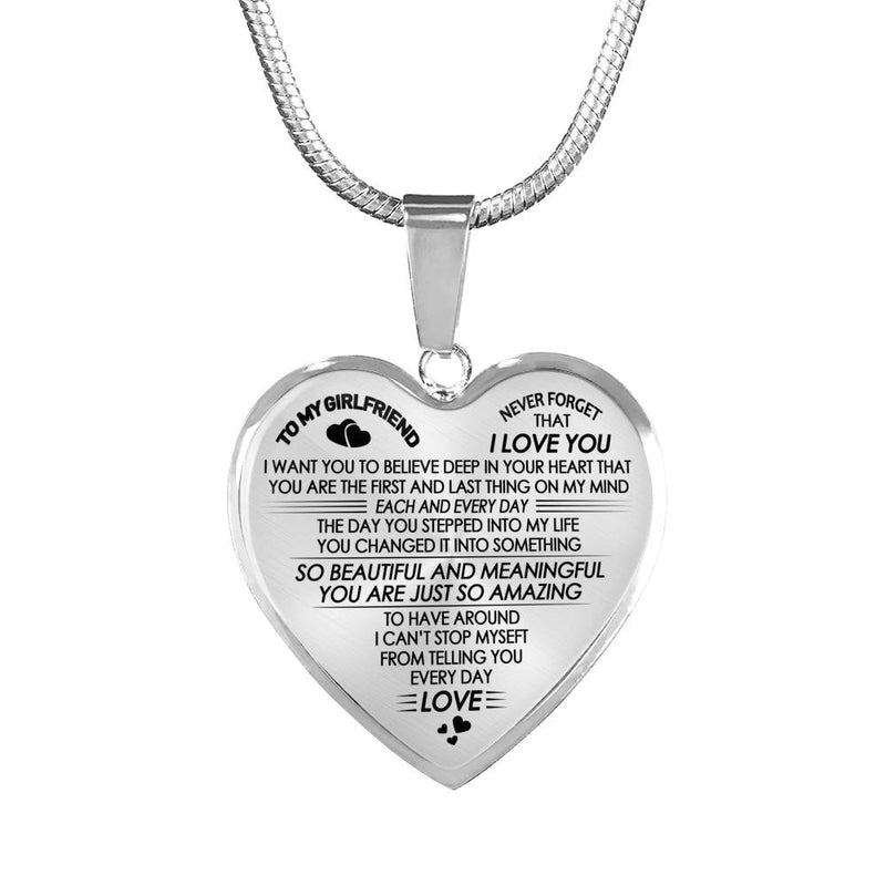 To My Girlfriend Never Forget I Love You Heart Pendant Necklace Chain - Beautiful Birthday Gifts For Girlfriend