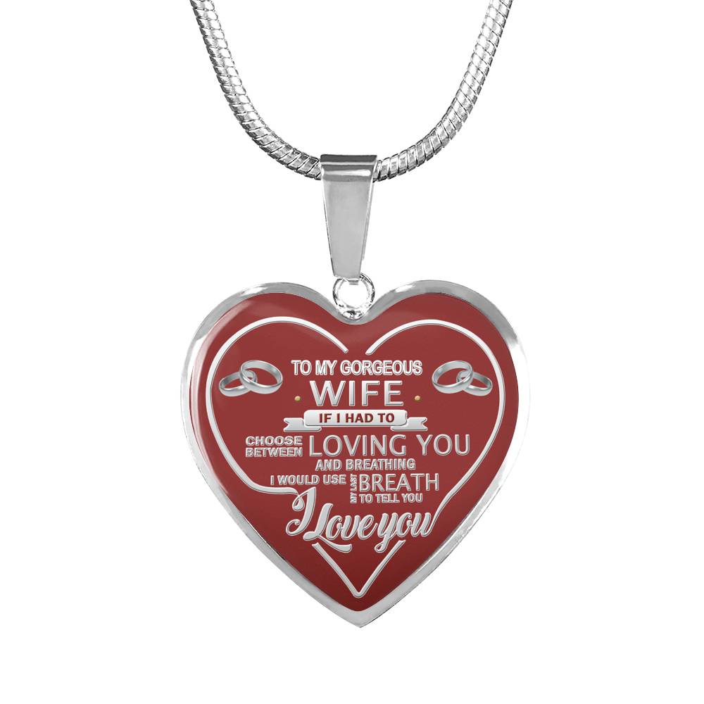 To My Wife Pendants Inspirational From Husband I Love You Quote Red Heart Pendant Necklace - Christmas Presents for Her - Anniversary Birthday Gifts for Fiancee Girlfriend