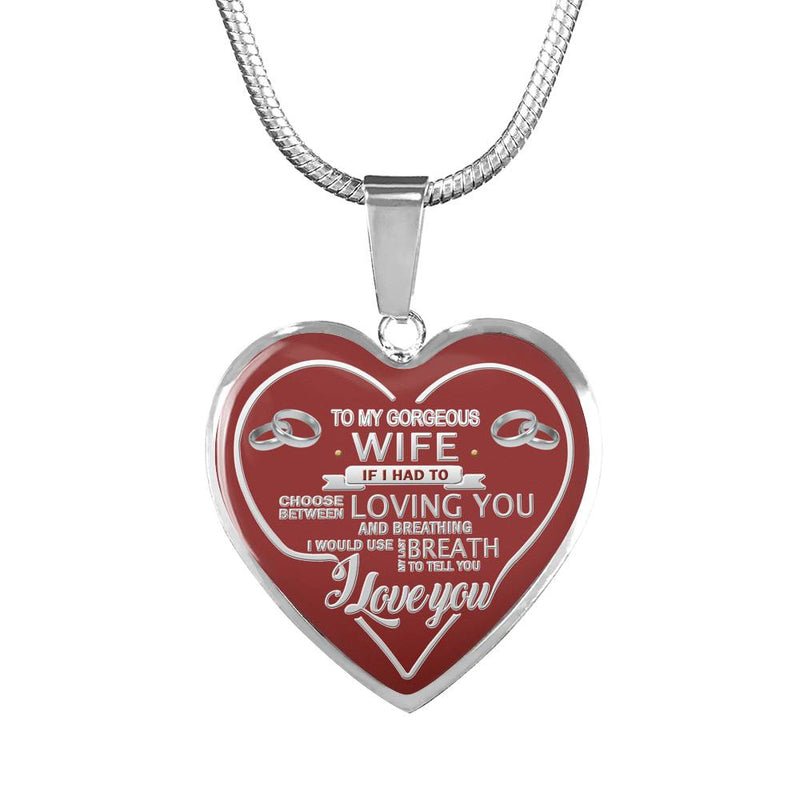To My Wife Pendants Inspirational From Husband I Love You Quote Red Heart Pendant Necklace - Christmas Presents for Her - Anniversary Birthday Gifts for Fiancee Girlfriend